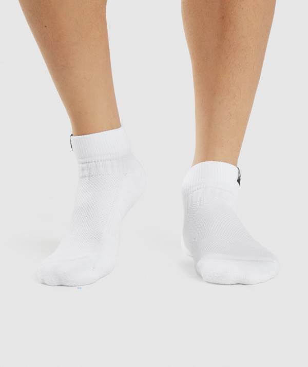 Panske Ponozky Gymshark Woven Tab Sneaker 3pk Biele | IR2530416